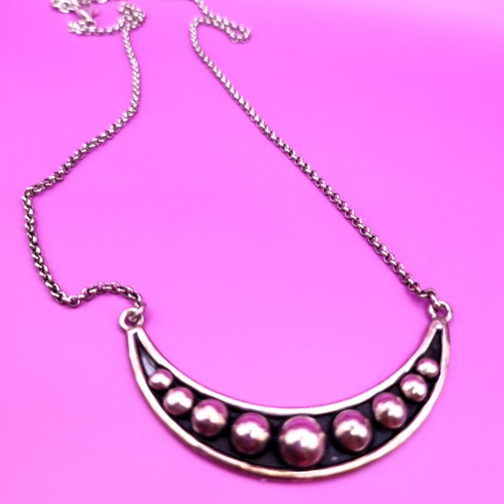 Heidi Hale Sterling Silver Beaded Crescent Necklace
